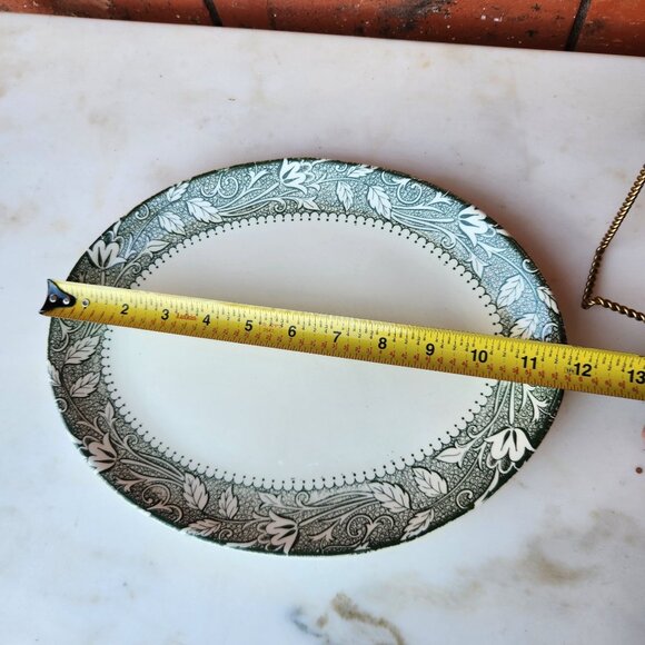 Oval Ceramic Serving Platter with Green & White Floral Pattern 12" X 9" - Picture 5 of 5
